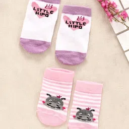 Cute Walk by Babyhug Ankle Length Anti Bacterial Socks Pack of 2 - Pink Purple-picture-3
