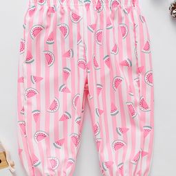 Kookie Kids Full Length Harem Pant Fruit Print - Pink-image-80