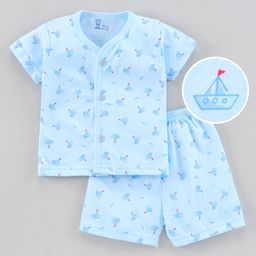 Pink Rabbit Half Sleeves Night Suit Printed - Blue-picture-37