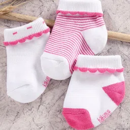 Babyoye Ankle Length Cotton Blend Socks Pack of 3 - White Pink-picture-49