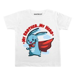 KNITROOT Half Sleeves My Brother My Hero Print Tee  - White-image-99