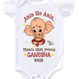 KNITROOT Half Sleeves Ganesha Aala Printed Onesie  - White-image-78