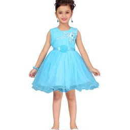 Aarika Sleeveless Floral Detailing Dress - Turquoise Blue-image-38