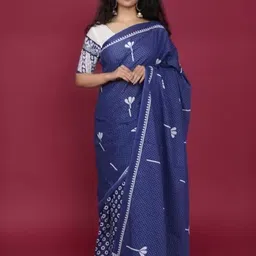 TROPWEAR Ethnic Motifs Linen Blend Block Print Saree image 3