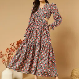 OTABU Women Floral Print Ruffled A-Line Maxi Dress-image-40