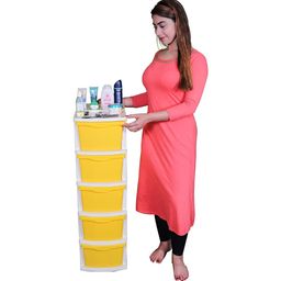 Parasnath Boxo Yellow & White 5 Layer Modular Drawer Storage Organisers With Wheels image 5