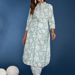 PIDAVLIYA'S Women Floral Printed Regular Gotta Patti Pure Cotton Kurta with Salwar-image-5