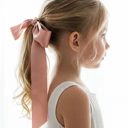 Mueras Girls Solid Bow Satin Silk Scrunchie-42