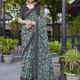 Nirmohi Fashion Floral Mirror Work Pure Georgette Saree-image-16