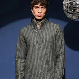 Campus Sutra Comfort Vertical Striped Cotton Casual Half-Placket Shirt-image-5