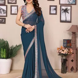 yourwish Solid Pure Georgette Saree-image-10