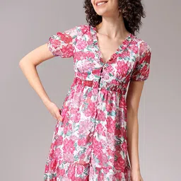 Freehand by The Indian Garage Co Women Floral Printed Puff Sleeve A-Line Dress-picture-32