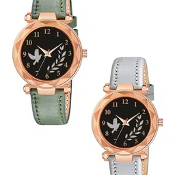 Gopal Shopcart Unisex Pack Of 2 Straps Analogue Watch GR379RG BIRD GRE GREY L-50