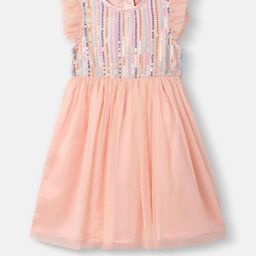 Nauti Nati Girls Sequined Mesh Flutter Sleeves Dress-image-26