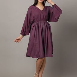 OZURY Women Puff Sleeve Fit & Flare Dress-image-9