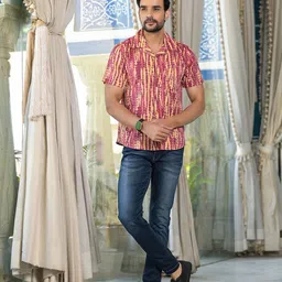 AKS Men Mandarin Collar Tie and Dye Cotton Casual Shirt-image-90
