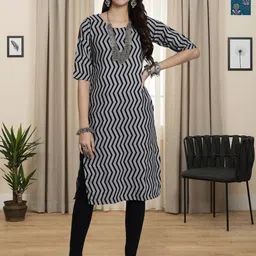 HERE&NOW Selection Of 2 Chevron Printed Round Neck Straight Kurtas-picture-6