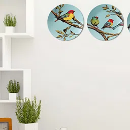 THE QUIRKY HOME 3Pcs Green & Yellow Printed Ceramic Premium Decorative Wall Decors-13