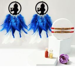 COLOR SPLASH Set Of 2 Thread Rakhis With Krishna Dream Catcher & Roli Chawal-20