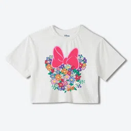 YK Disney Girls Floral Printed Round Neck Cotton Boxy T-shirt-picture-21
