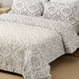 Layers Beige Floral 120 TC King Bedsheet with 2 Pillow Covers-image-75