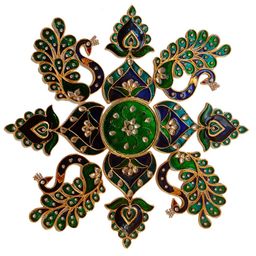 Kala Samarpan Green & Blue Peacock Shaped Rangoli Sticker With Centerpiece-37