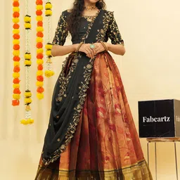 Fabcartz Embroidered Zardozi Semi-Stitched Lehenga & Unstitched Blouse With Dupatta-picture-16