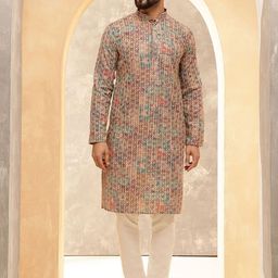SOJANYA Men Floral Embroidered Regular Thread Work Kurta with Pyjamas-image-46