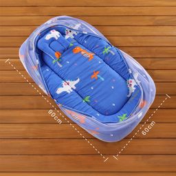 Babyhug Cotton Bedding Set with Mosquito Net Dino Kingdom Print - Blue image 3