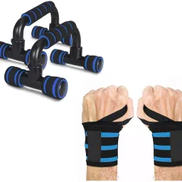 Extra Quality Push UP Bar with 1 pair Wrist Support Band With Thumb Loop Strap Fitness Accessory Kit Kit-image-47