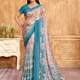 Mitera Floral Poly Crepe Saree-image-5