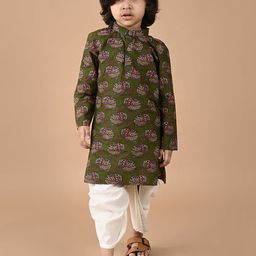 BAESD Boys Ethnic Motifs Printed Mandarin Collar Pure Cotton Kurta With Dhoti Pants-16