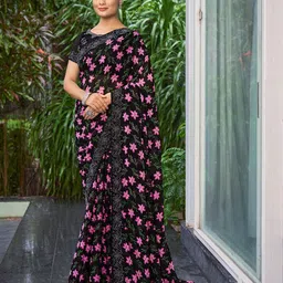 Zeekha Floral Beads and Stones Pure Georgette Kanjeevaram Saree-picture-15
