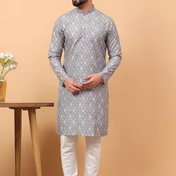 TREEMODA Men Ethnic Motifs Embroidered Regular Kurta with Pyjamas-picture-43