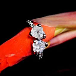 Zoey Unisex Silver-Plated Cubic Zirconia-Studded Heart Shaped Adjustable Finger Ring-12
