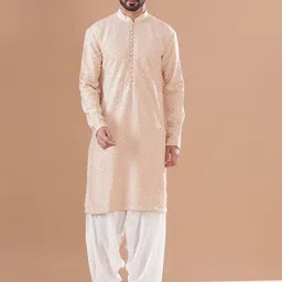 sven suits Men Floral Embroidered Regular Pure Silk Straight Kurta with Patiala-image-30
