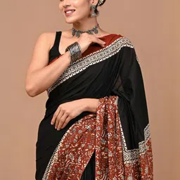 Crafts Moda Floral Pure Cotton Handloom Bagru Saree-picture-2