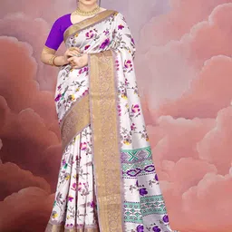 STAVA CREATION Floral Zari Silk Cotton Mysore Silk Saree-image-50
