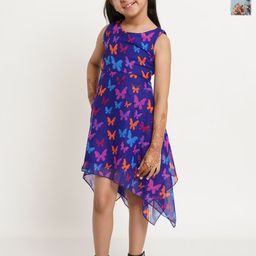 Creative Kids Floral Print Georgette Fit & Flare Dress-image-87