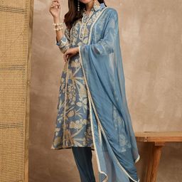Moda Rapido Women Floral Printed Pure Cotton Kurta with Trousers & Dupatta-picture-28