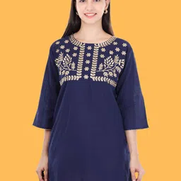 Moda Rapido Floral Embroidered Flared Sleeves Pure Cotton Kurti-image-48