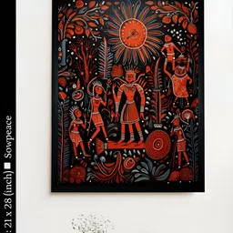 SOWPEACE Red & Black 1 Piece Canvas Abstract Wall Photographs-5