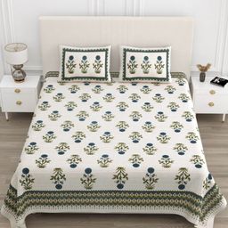 JAIPUR PRIME Magnet Beige Printed Pure Cotton 180TC King Bedsheet Set 2.74m x 2.54m-image-47