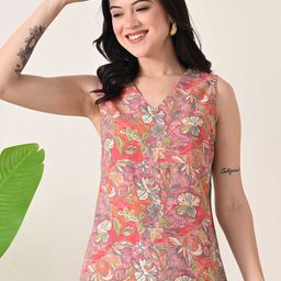 YELLOW PARROT Women Floral Printed V-Neck Sleeveless Cotton Top-image-17