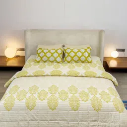LABHAM Green & Grey Floral Printed Pure Cotton Double King Superfine Bedding Set-picture-5