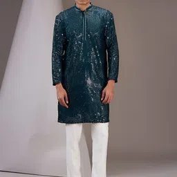 sven suits Geometric Embroidered Chikankari Mandarin Collar Straight Kurta-picture-35
