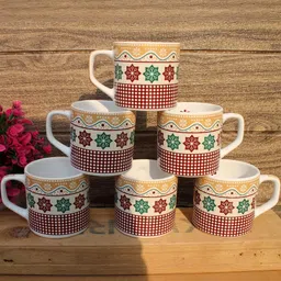 laghima jadon Cream-Coloured & Geometric Printed Ceramic Matte Cups Set of Cups-24