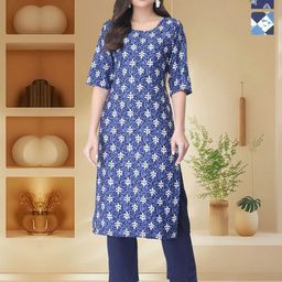 HERE&NOW Selection Of 3 Floral Printed Round Neck Straight Kurtas-image-49