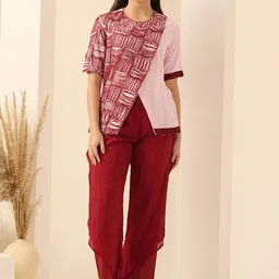 First Resort by Ramola Bachchan Round Neck Thread Work Overlap Top With Trouser-image-40