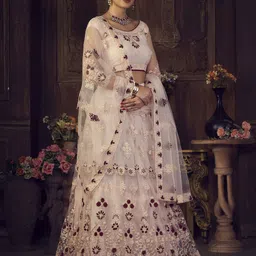 Warthy Ent Embroidered Thread Work Semi-Stitched Lehenga & Unstitched Blouse With Dupatta image 4